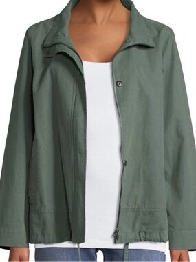 Eileen Fisher Organic Cotton Hemp Stand Collar Jacket sz L Green